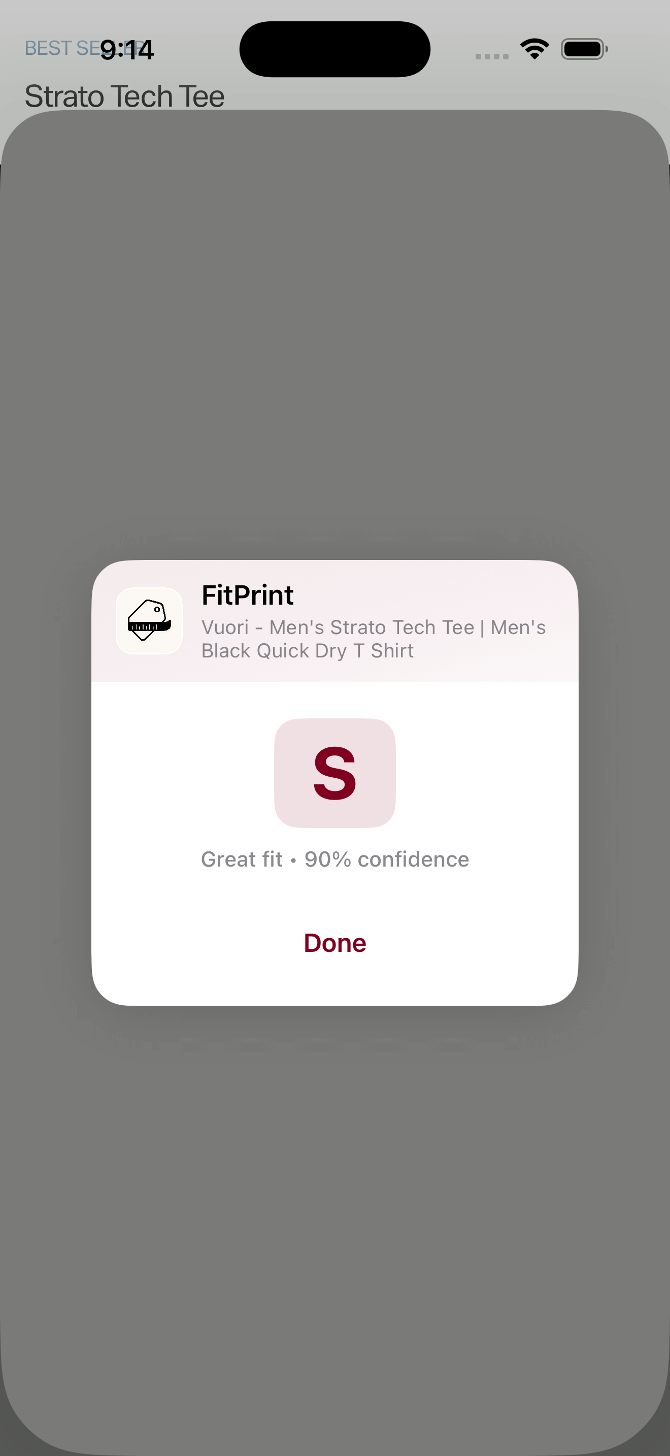 Size recommendation in FitPrint