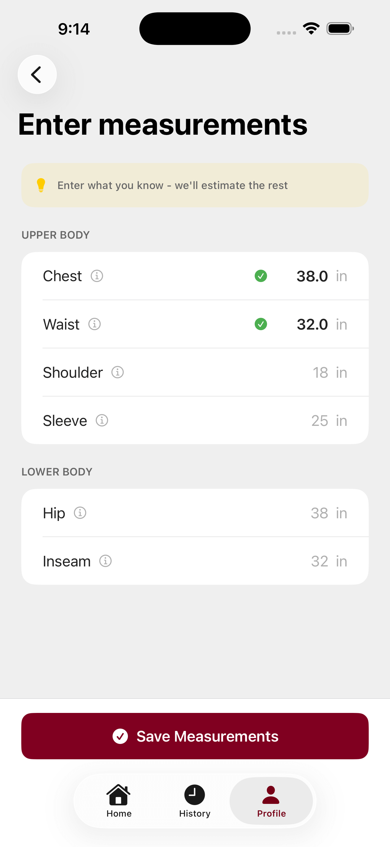 Your measurements in FitPrint